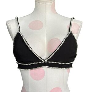 Fashion Nova black brassiere bra with rhinestone trim
